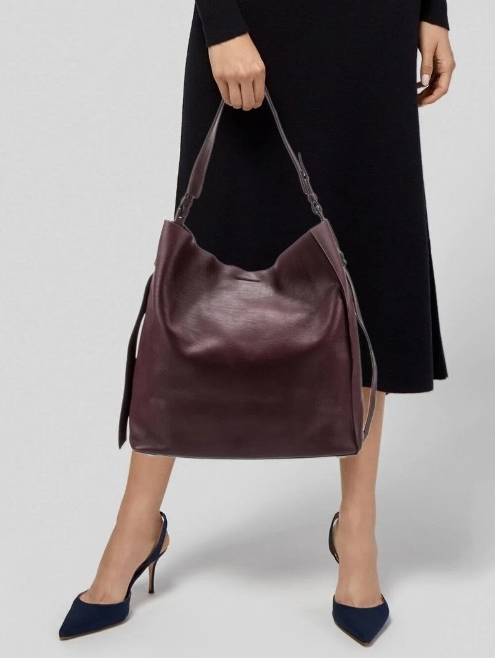 All Saints North South Leather Tote in Bordeaux Large